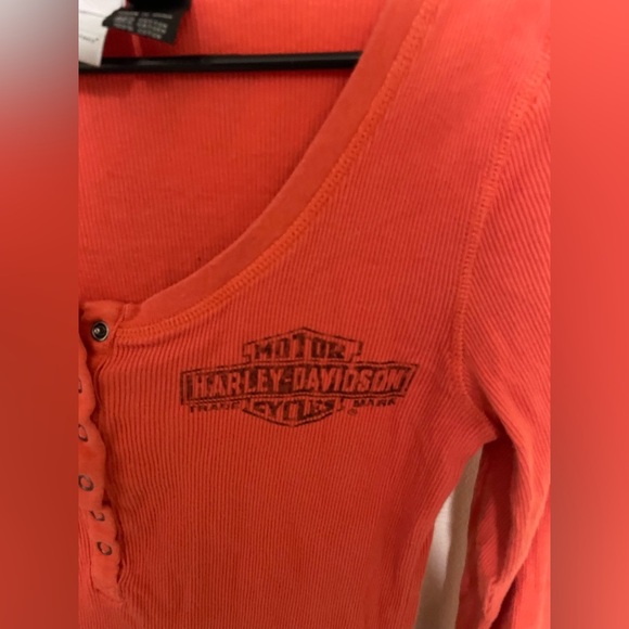 ✨Women’s Harley Davidson Orange Long Sleeve Top Size L - Picture 2 of 11